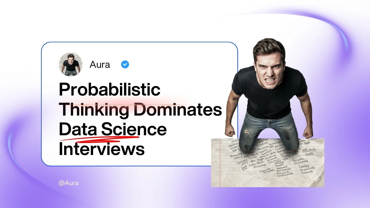 A visual representation of a data scientist applying advanced probability and statistics concepts to answer challenging interview questions, highlighting the importance of deep intuition over rote memorization. AURAML.IN